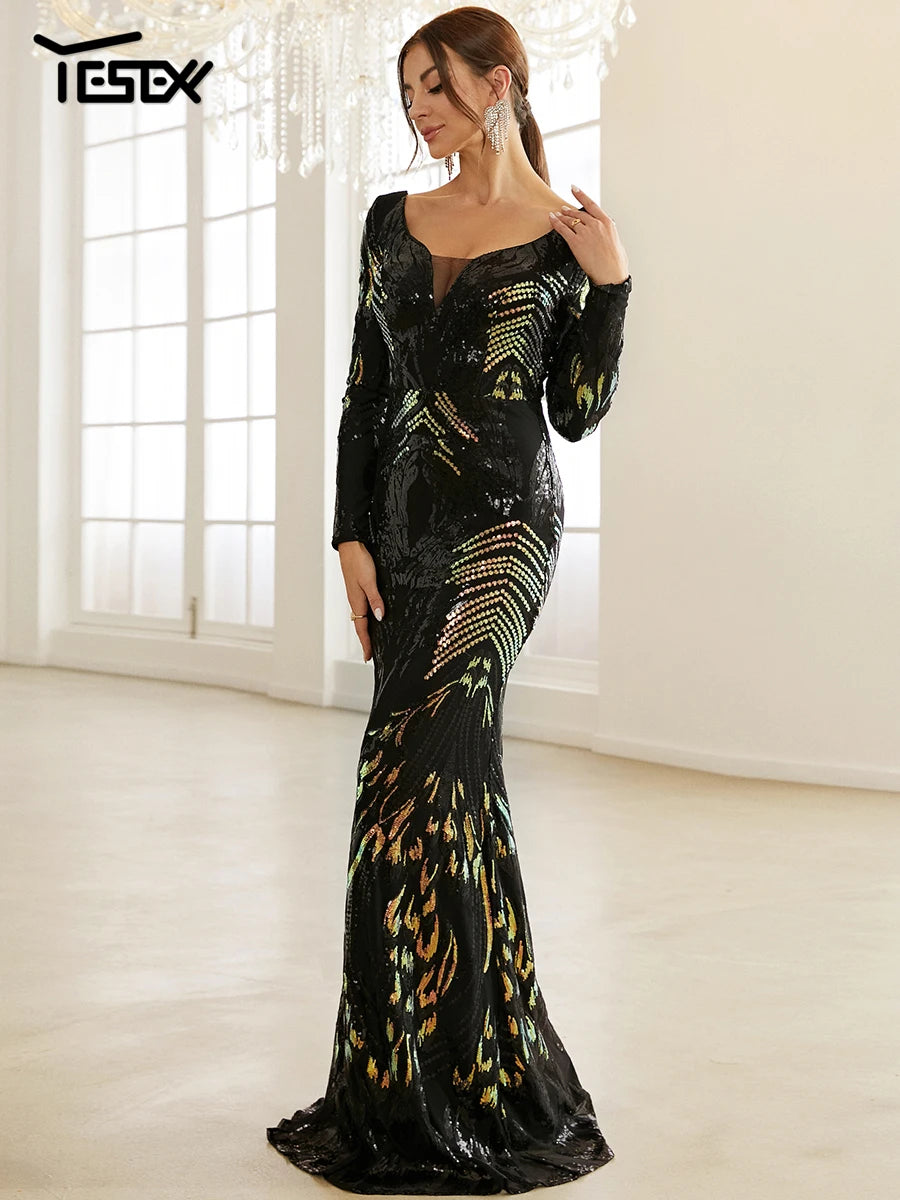 FZ Women's Stretch Mermaid Maxi High Waist Backless Evening Dress