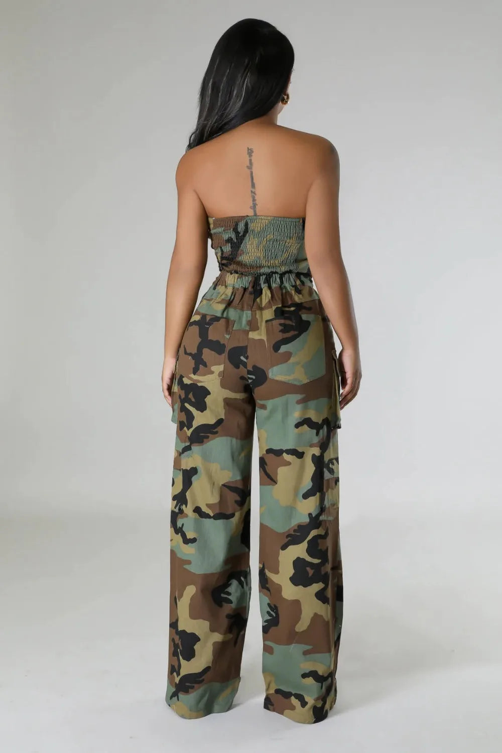 FZ Women's Camouflage Print Two Piece High Waist  Cargo Pants Suit