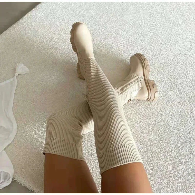FZ Women's Breathable Knitting Sock Thigh High Boots