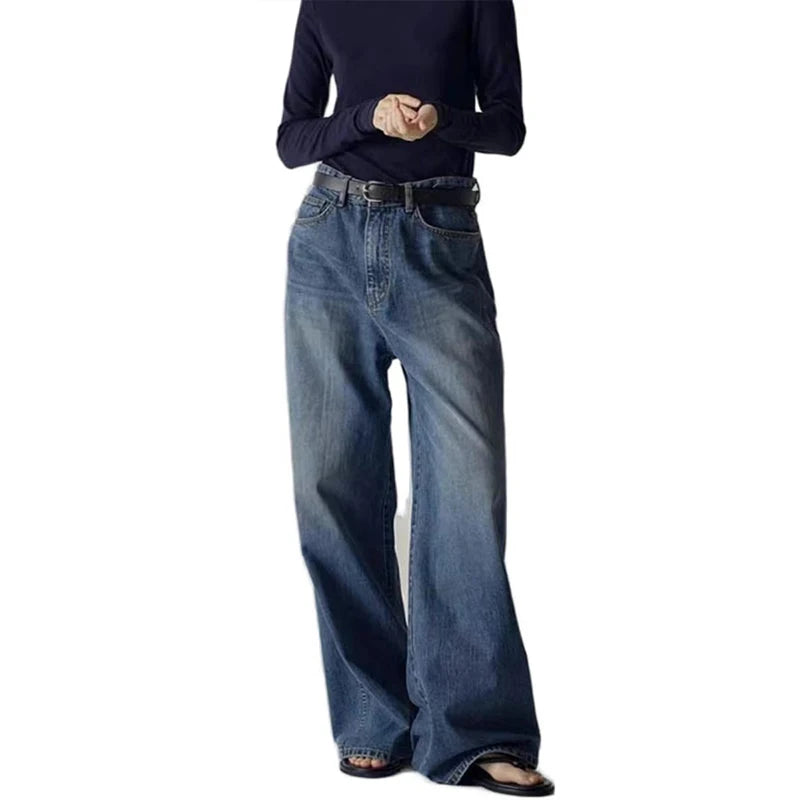 FZ Women's High-waisted Wide-leg  Y2k Denim Pants - FZwear