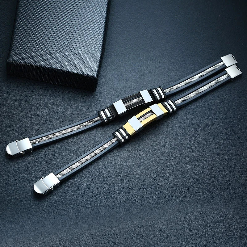 FZ Stainless Steel Grooved Rudder Silicone Mesh Link Bracelet - FZwear