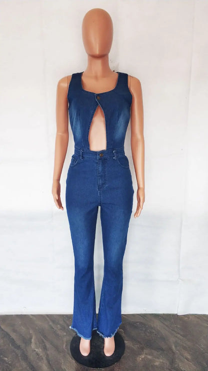 Denim Jumpsuit Sexy 2023 Women Fashion Summer Romper Y2K Streetwear Outfit Bodycon One Piece Jean Sleeveless Jumpsuit Bodysuit FZwear