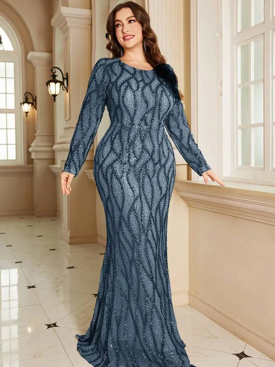 FZ Women's Plus Size Sequin Mermaid Maxi Evening Dress