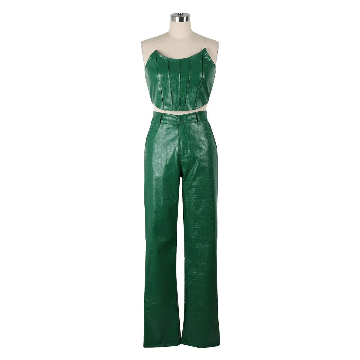 FZ Women's Cut-Out Sexy Sleeveless PU Leather 2 Piece Pants Suit