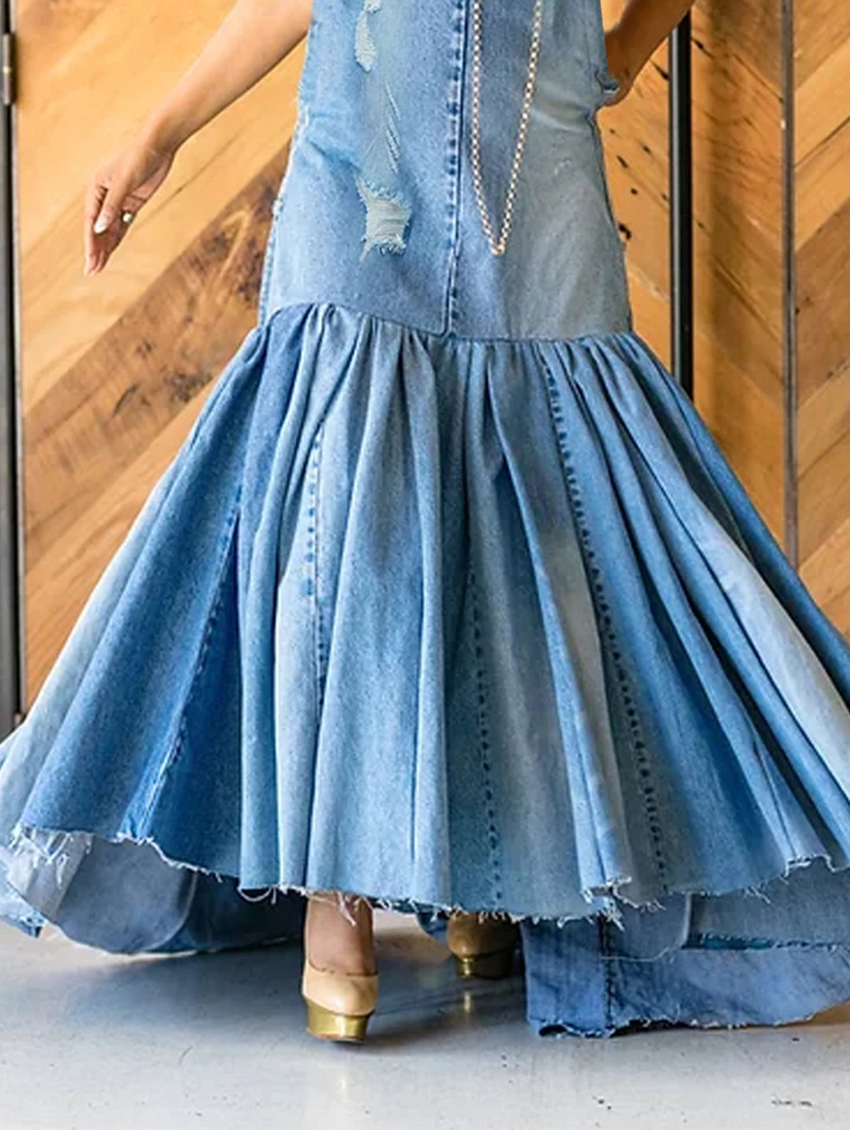 PLUS SIZE Fashion Denim Long Dress Sexy Women Bow Halter Swing Sundress Holiday Sleeveless Robe Casual Loose Mermaid Maxi Dress FZwear