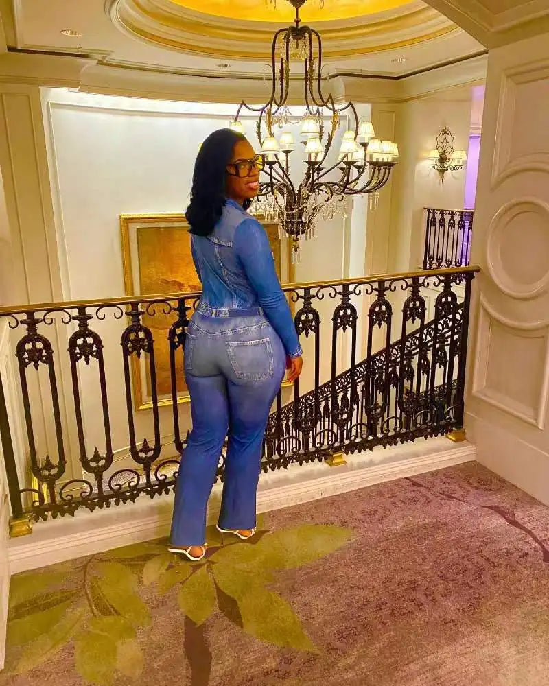 FZ Women's Vintage High Street Straight Wide Leg Denim Jumpsuit - FZwear