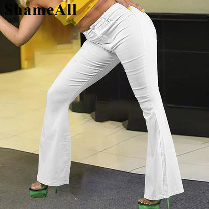 Plus Size Loose Comfortabl White Flare Jeans 3XL Streetwear Women High Waist Stretchy Grunge Denim Pants Wide Leg Bell Bottoms FZwear