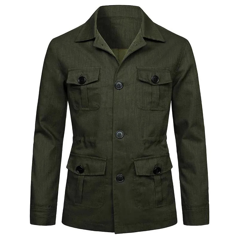 FZ Men's Turn Down Collar Multi Pocket Cargo Retro Jacket
