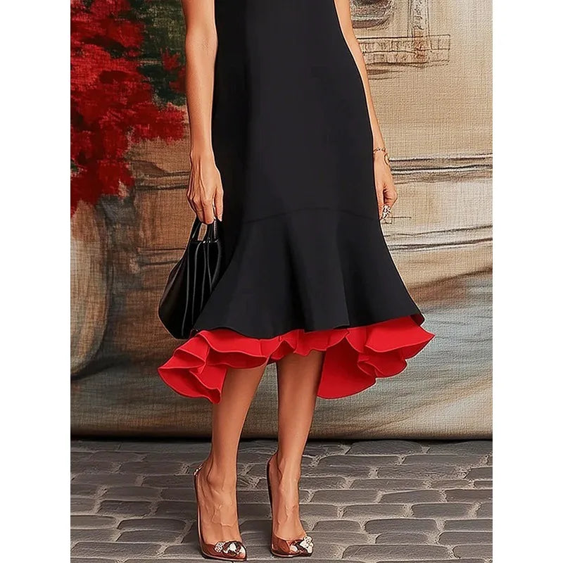 FZ Women's Spliced  A-line O Neck Mermaid Dress