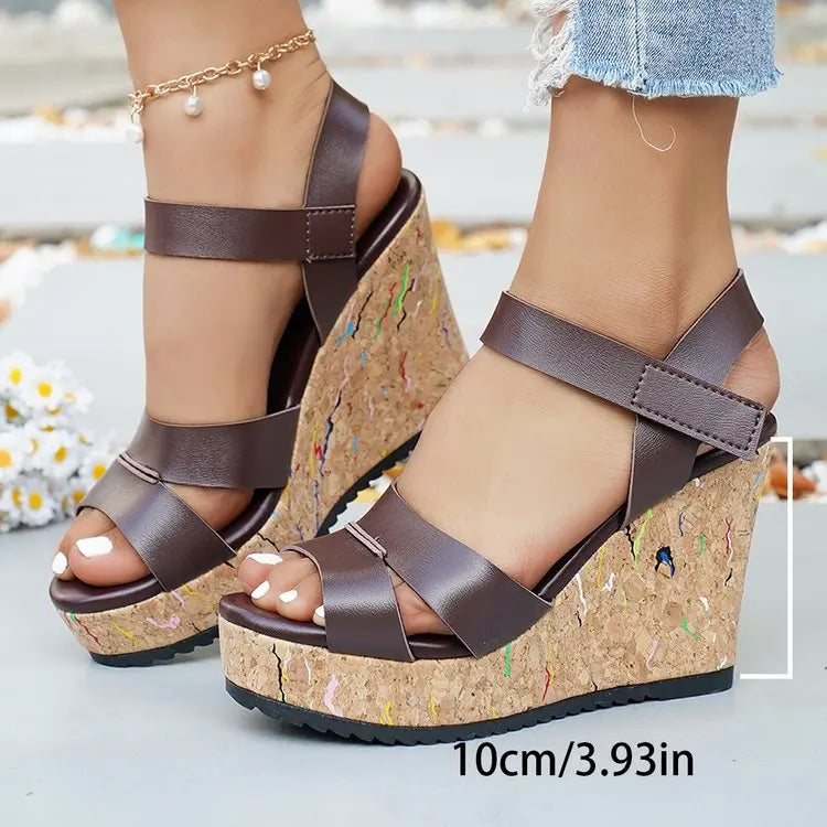 FZ Women's Silver Chunky Thick Sole Wedge Pu Leather Platform Sandals Shoes