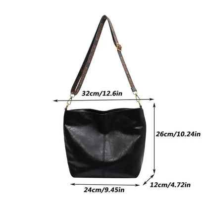 FZ Vintage PU Leather Shoulder Sling Wide Strap Bucket Crossbody Bag