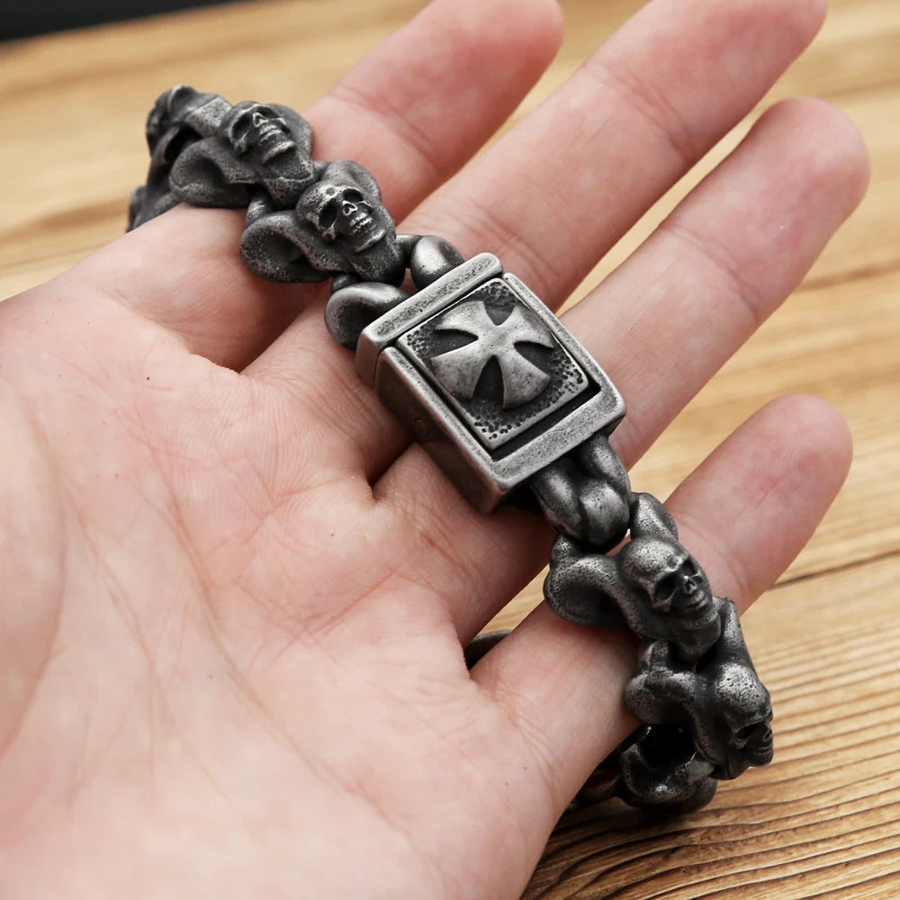 FZ Gothic Vintage Cross Skull Stainless Steel Bracelet