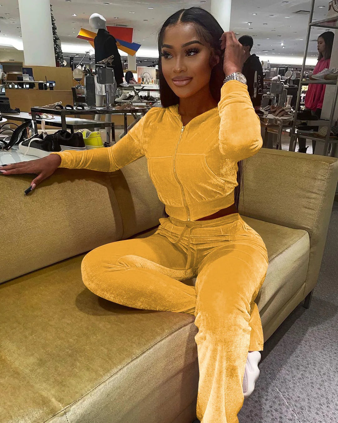 FZ Women's Velvet Jogging Wide-Leg Two Piece Pants Suit - FZwear