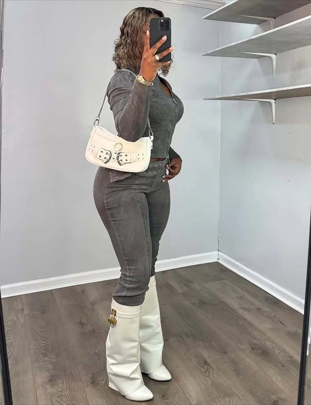 FZ Women's Y2K Streetwear 2 Piece Denim Pant Suit