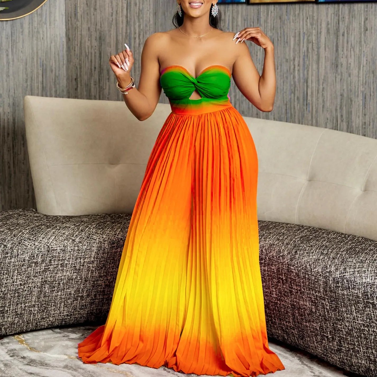 FZ Women's Gradient Color Bandage Loose Streetwear Wide Leg Jumpsuit - FZwear