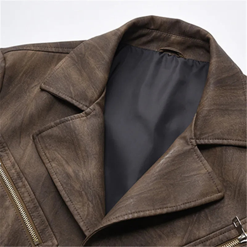 FZ Men's Vintage PU Leather Turn Down Collar Blazer Jacket