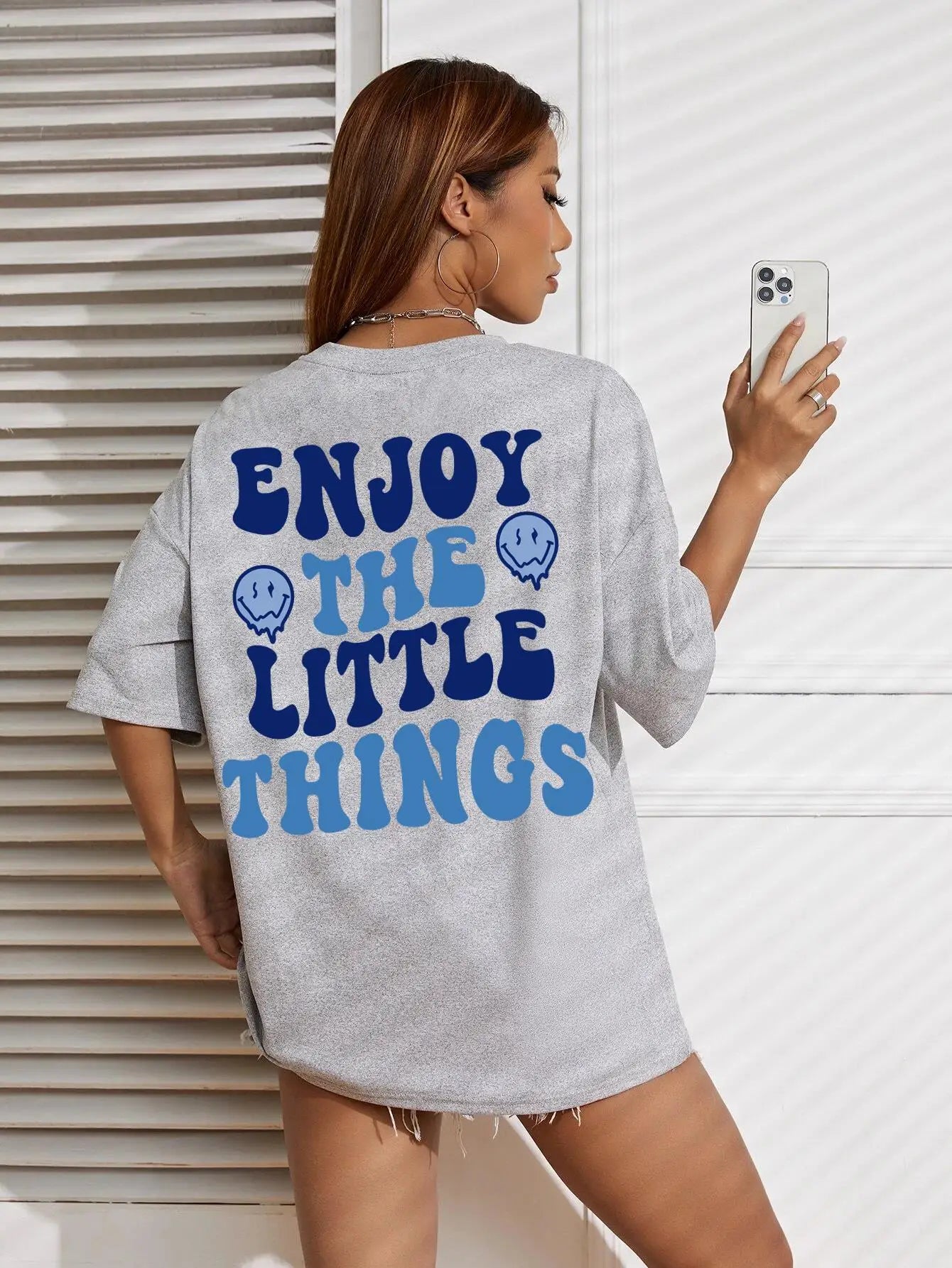 FZ Women's Enjoy The Little Things  Letter Printed Loose Oversized Tee - FZwear