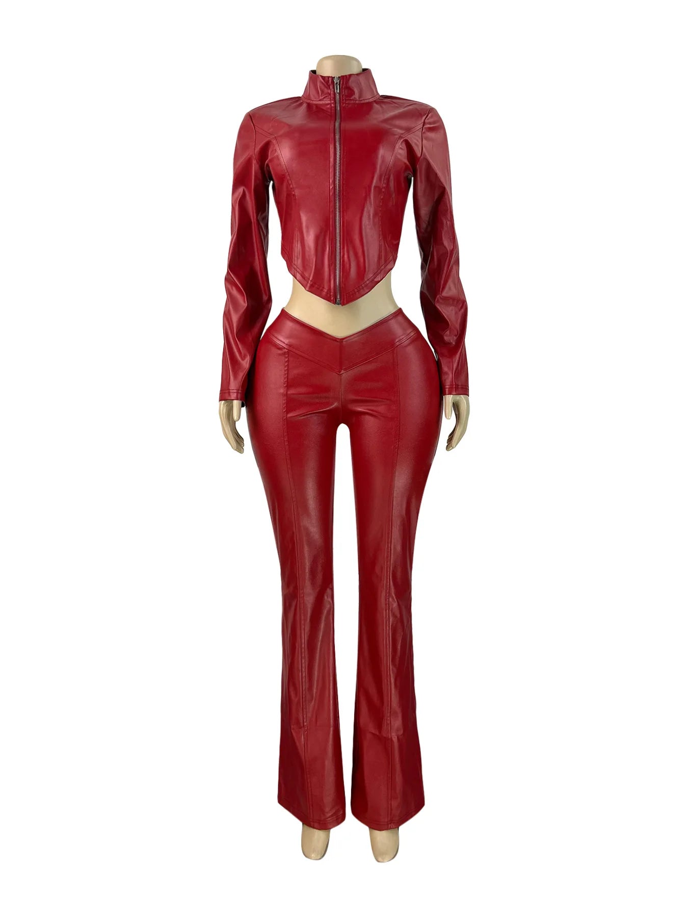 FZ Women's Y2K Streetwear Leather 2 Piece Pant Suit