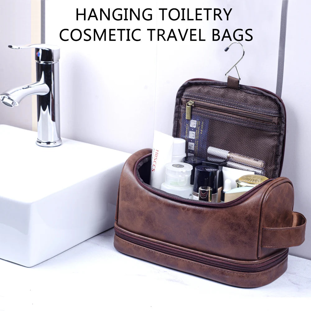 FZ Men's Leather Travel Organizer Water-resistant Toiletry Bag