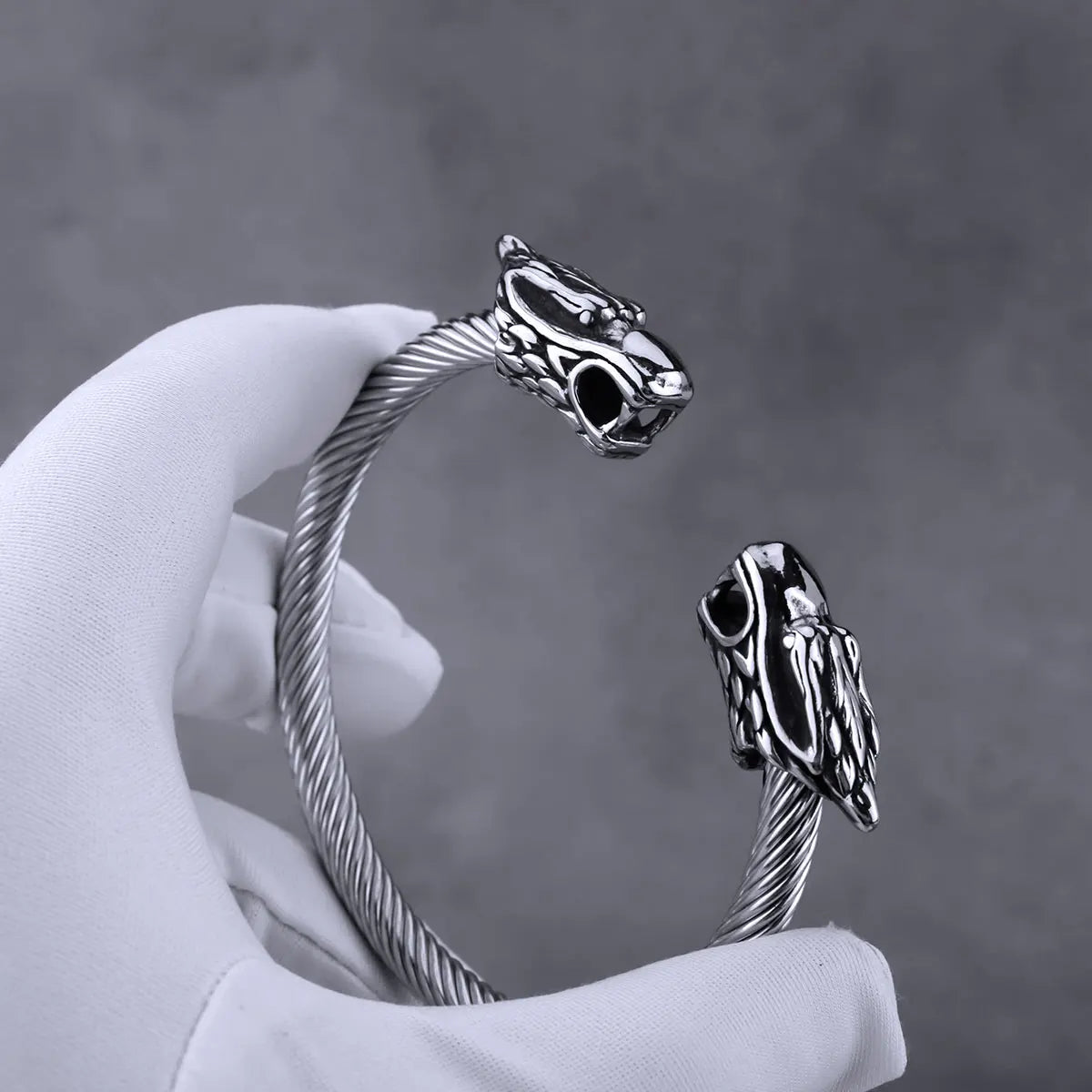 FZ Stainless Steel Vintage Viking Wolf Head Cuff Arm Bracelet - FZwear