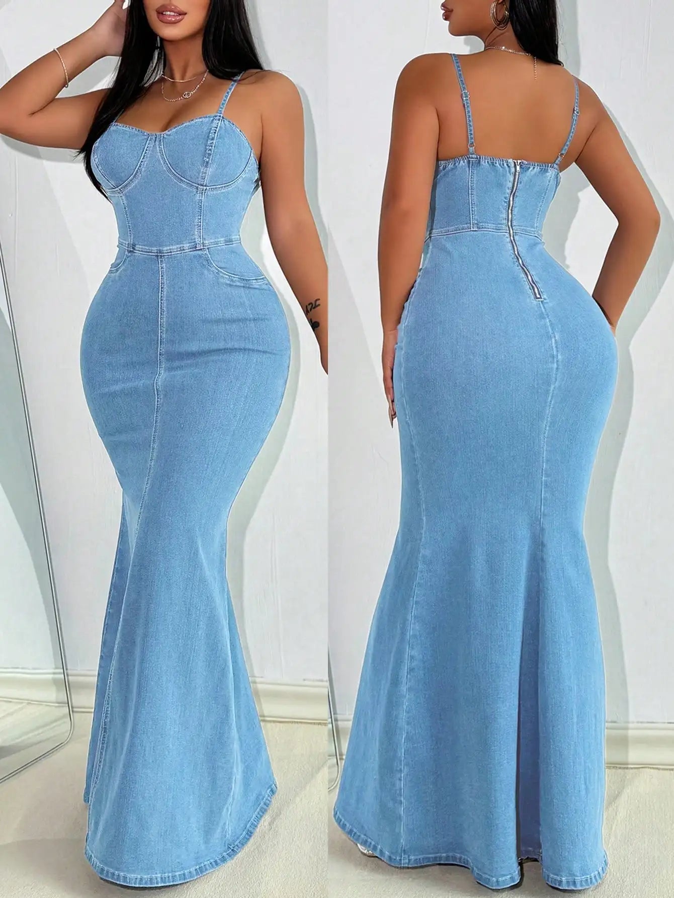 FZ Women's Sexy Bodycon Slip Denim Dress