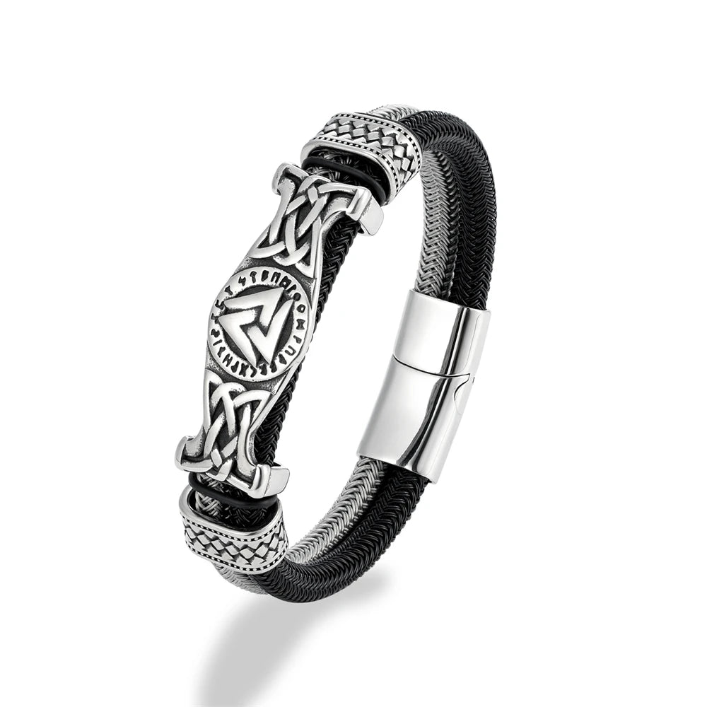 FZ Men's Stainless Steel Norse Runes Double-Layer Wire Rope Bracelet