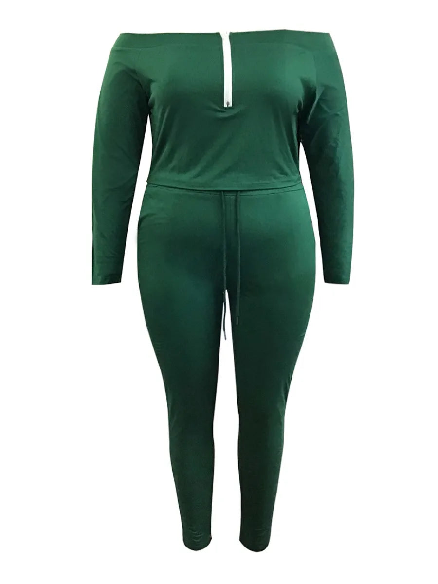 FZ Women's Plus Size  Off The Shoulder Drawstring Bateau Neck Pants Suit - FZwear