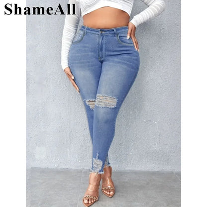 Women's Plus size ripped stretchy skinny pencil  jeans FZwear