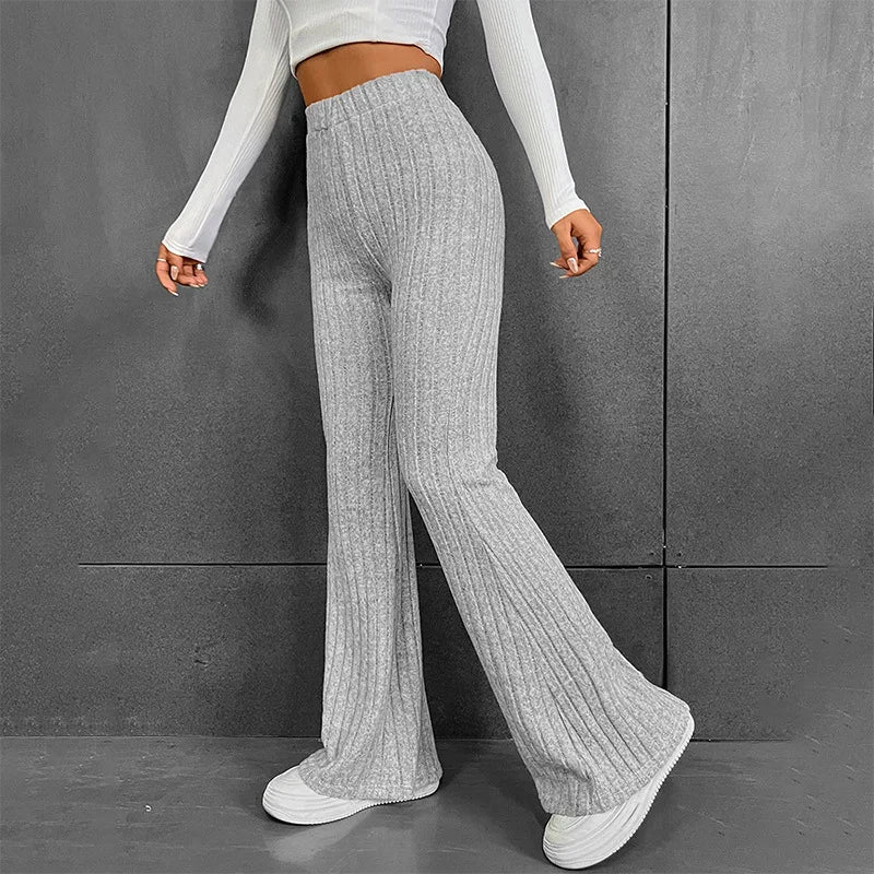 FZ Women's High Waist Flare Elastic Waist Ribbed Bell-Bottoms Pants - FZwear