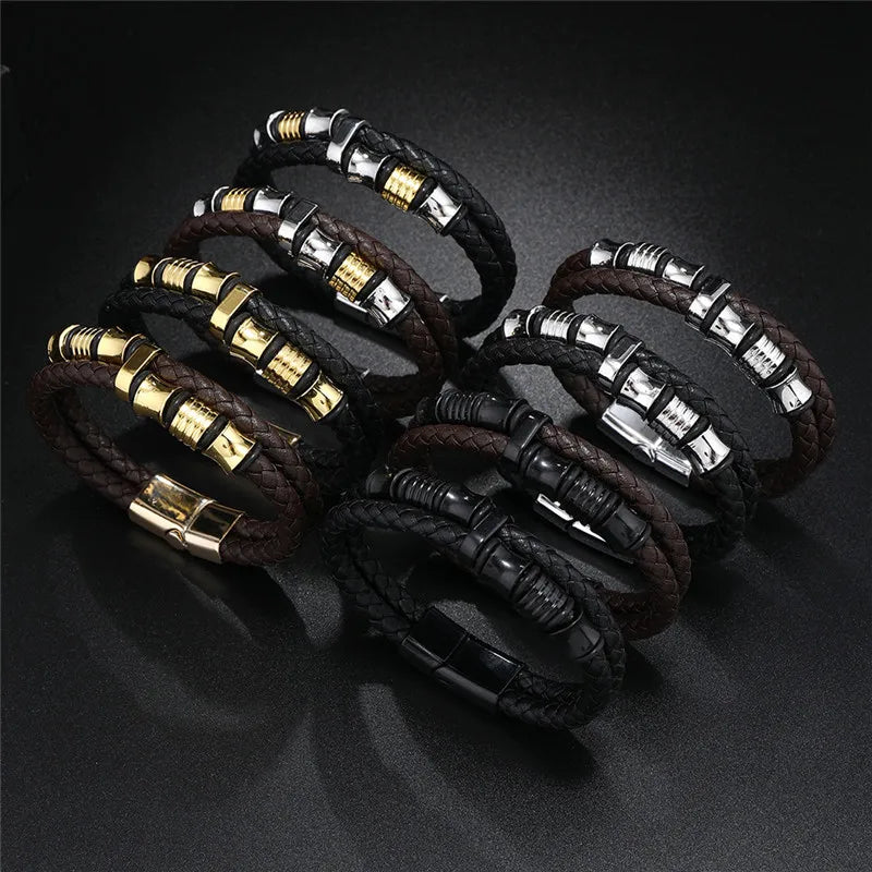 FZ Trendy Hip Hop Leather Multilayer Braided Rope Bracelet - FZwear