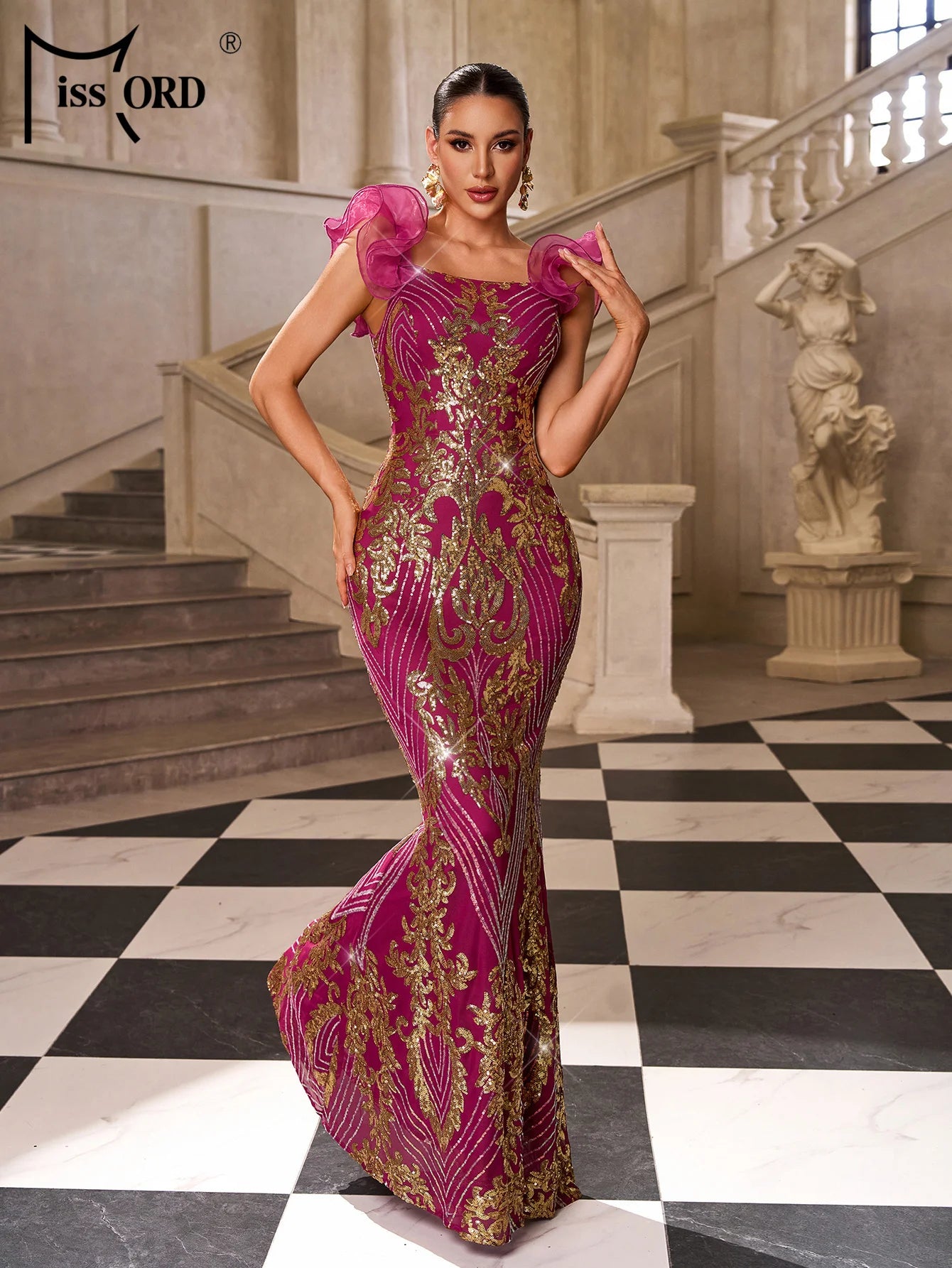 FZ Women's Sequin Mermaid Maxi Evening Dress