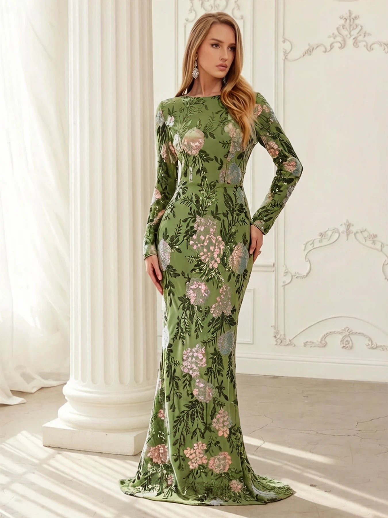 FZ Women's Floral Sequin Evening Dress