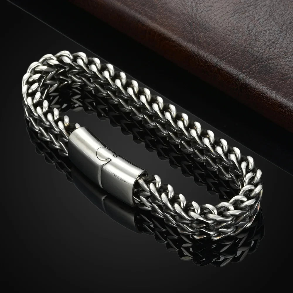 FZ Braided Double Row Fish Scale Alloy Magnetic Buckle Stainless Steel Bracelet