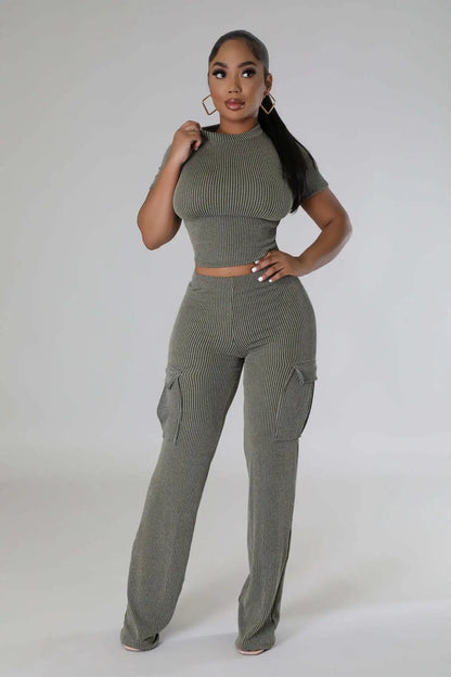 FZ Women's Knit Ribbed Pullover Two Piece Pants Suit - FZwear