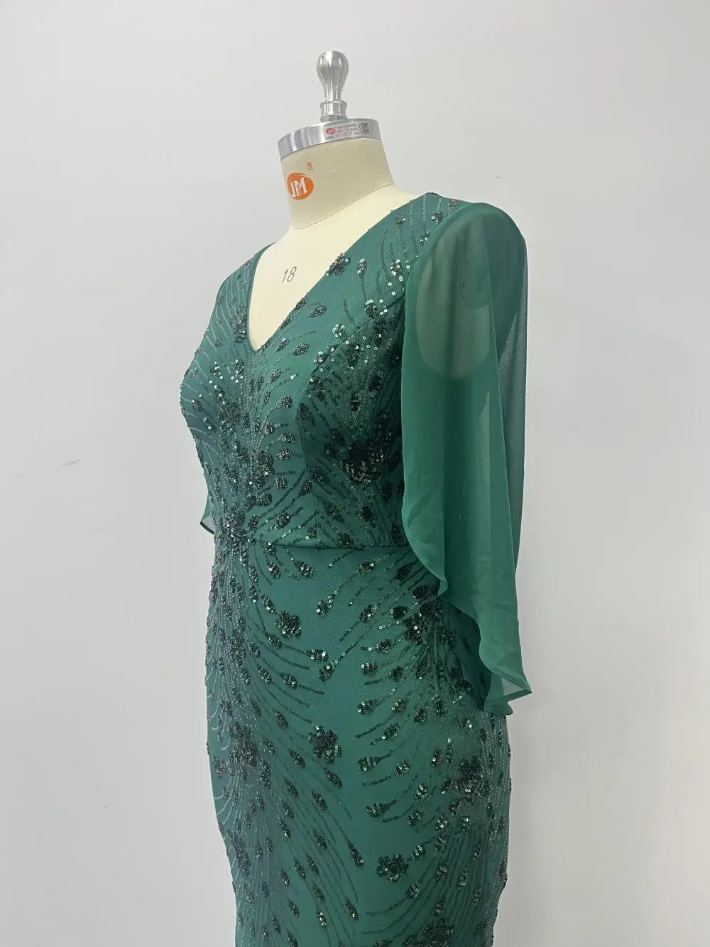 FZ Women's Plus Size Chiffon Sleeve Mermaid Sequins Evening Dress