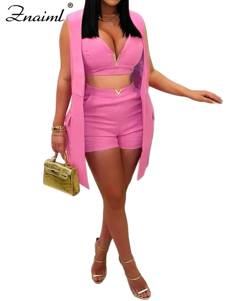 FZ Women's Casual 3 Pieces Shorts Suit