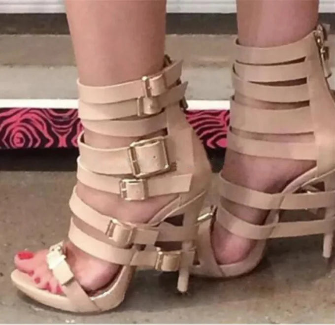 FZ Women's High Heel Detachable Buckle Straps Cross Open Toe Stiletto Heel Shoes
