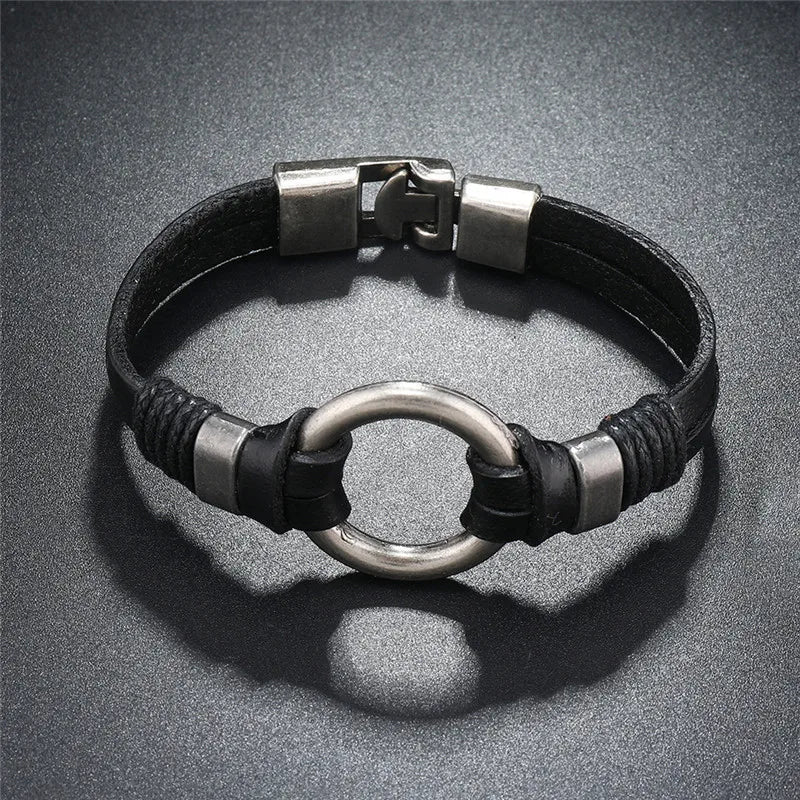 FZ Genuine Leather Punk Vintage Round Spring Rope Bracelet - FZwear