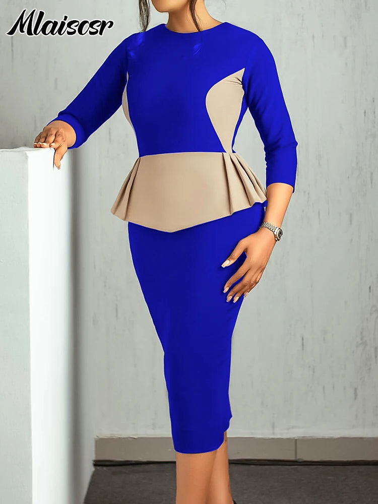 FZ Women's Patchwork Mid O Neck High Waist Ruffles Cocktail Evening Dress