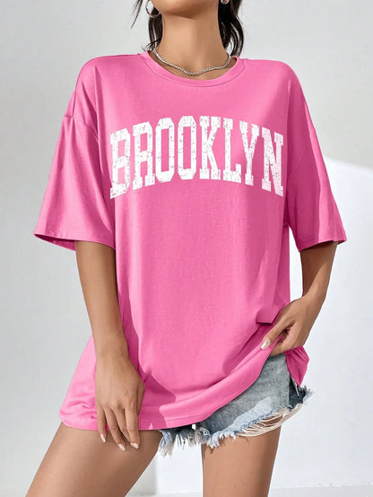 FZ Women's Brooklyn New York Classic Letters Print Loose Oversized Breathable Tee - FZwear