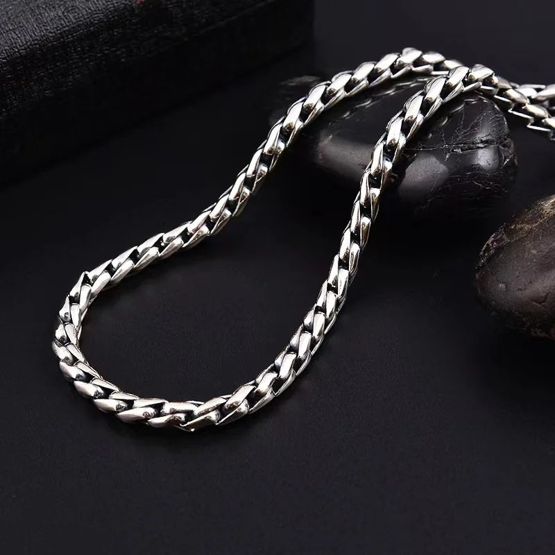 Vintage Gothic Punk Men S925 Sterling Silver Rope Chockers Chain Necklace for Male Hip Hop Birthday Party Jewelry Accessories FZwear