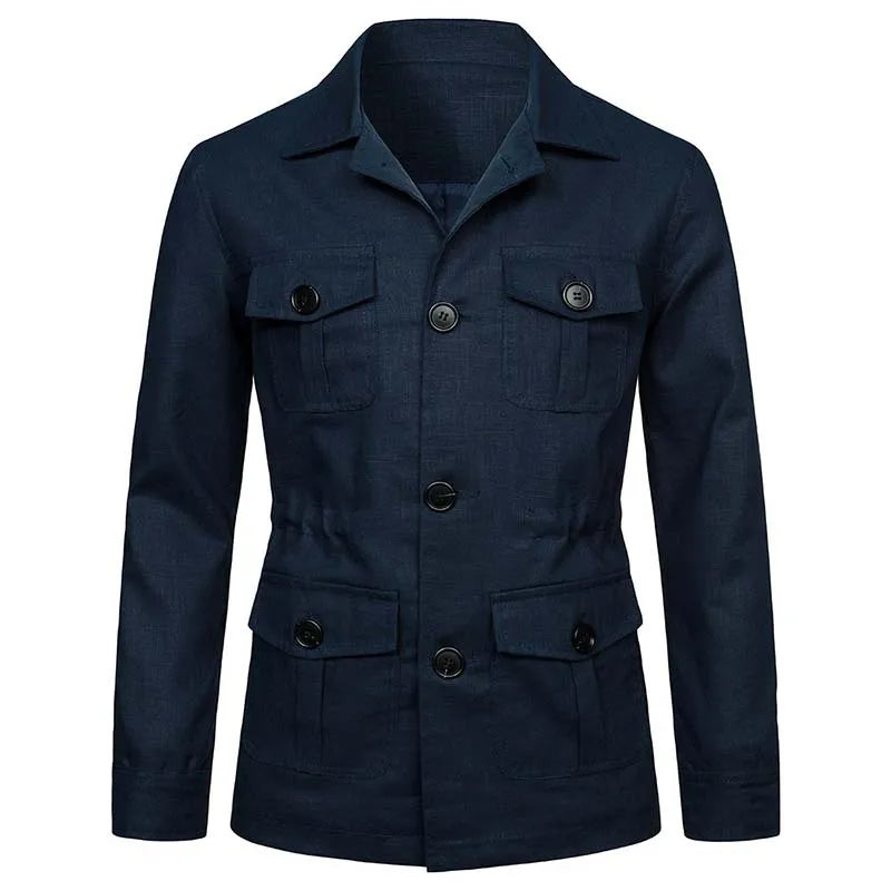 FZ Men's Turn Down Collar Multi Pocket Cargo Retro Jacket
