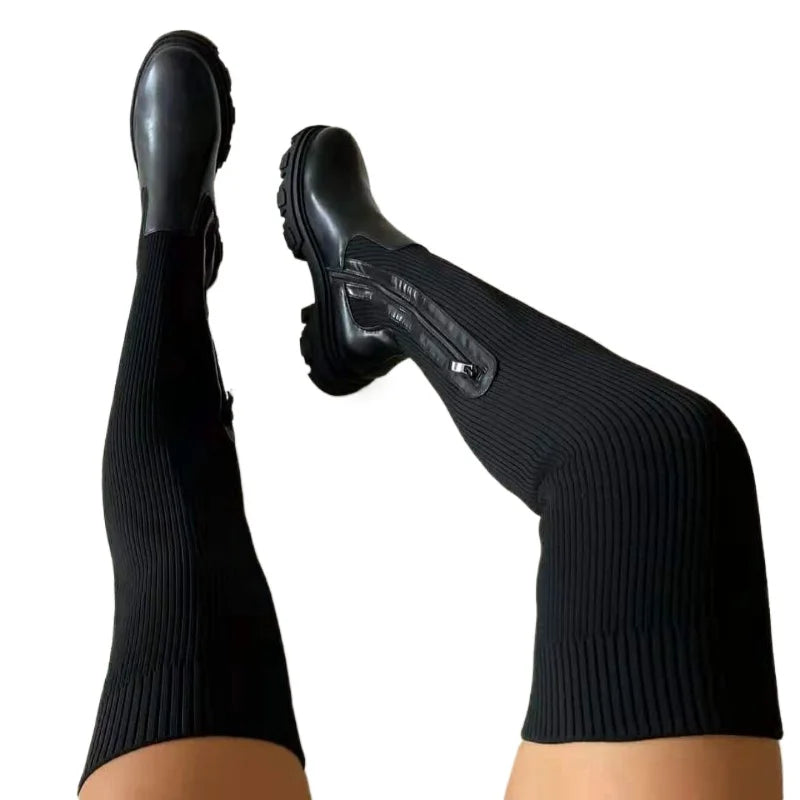 FZ Women's Breathable Knitting Sock Thigh High Boots