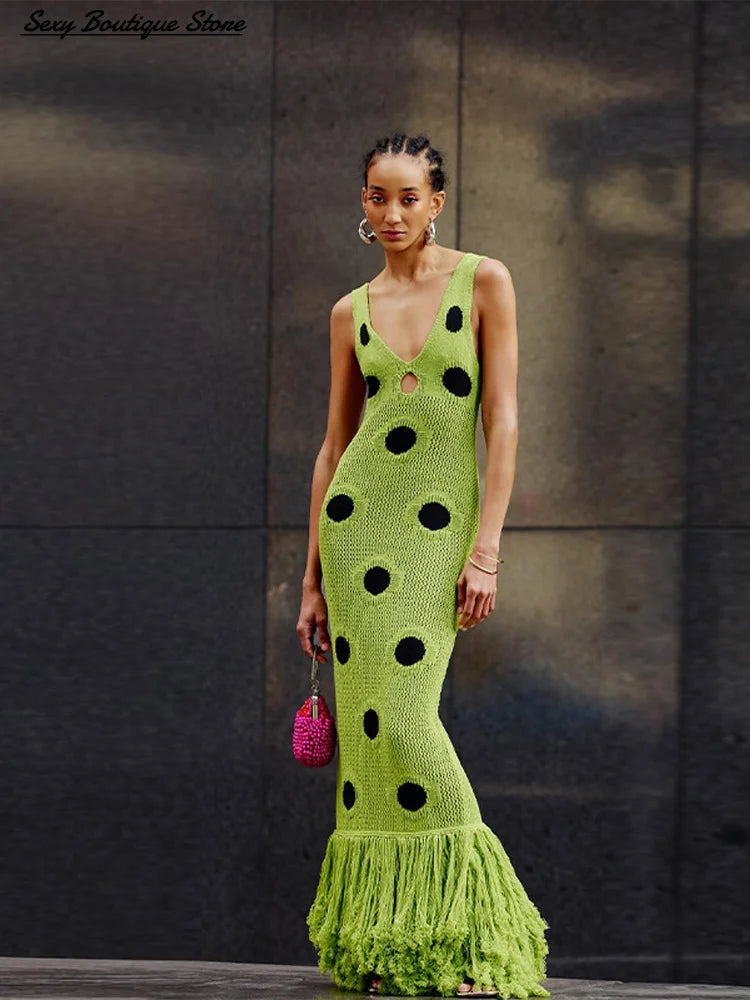 FZ Women's Sexy Knitted  Hollow Out Maxi Dress