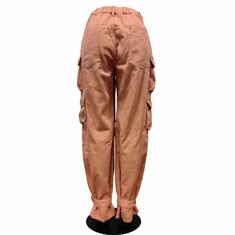 FZ Women's High Waist Loose Straight Denim Cargo Pants - FZwear