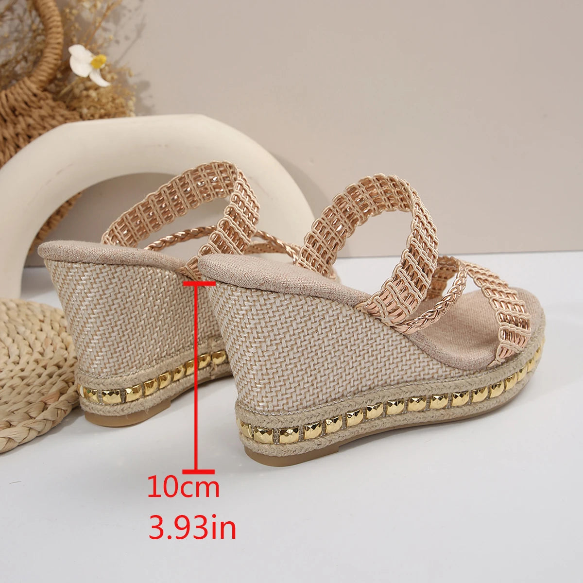 FZ Women's Gold Weaving Wedge Rivet Decoration Chunky Platform Sandals - FZwear