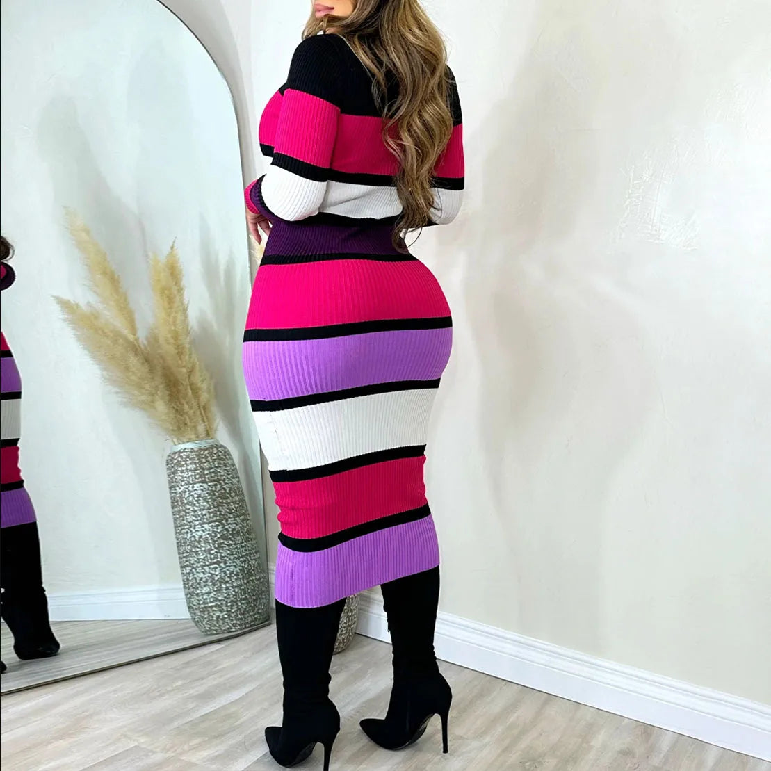 FZ Women's Spring Style Striped Sexy High Waist Skinny Long Pencil Dress - FZwear