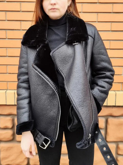 FZ Women's Streetwear Faux Leather Fur Sheepskin Jacket - FZwear