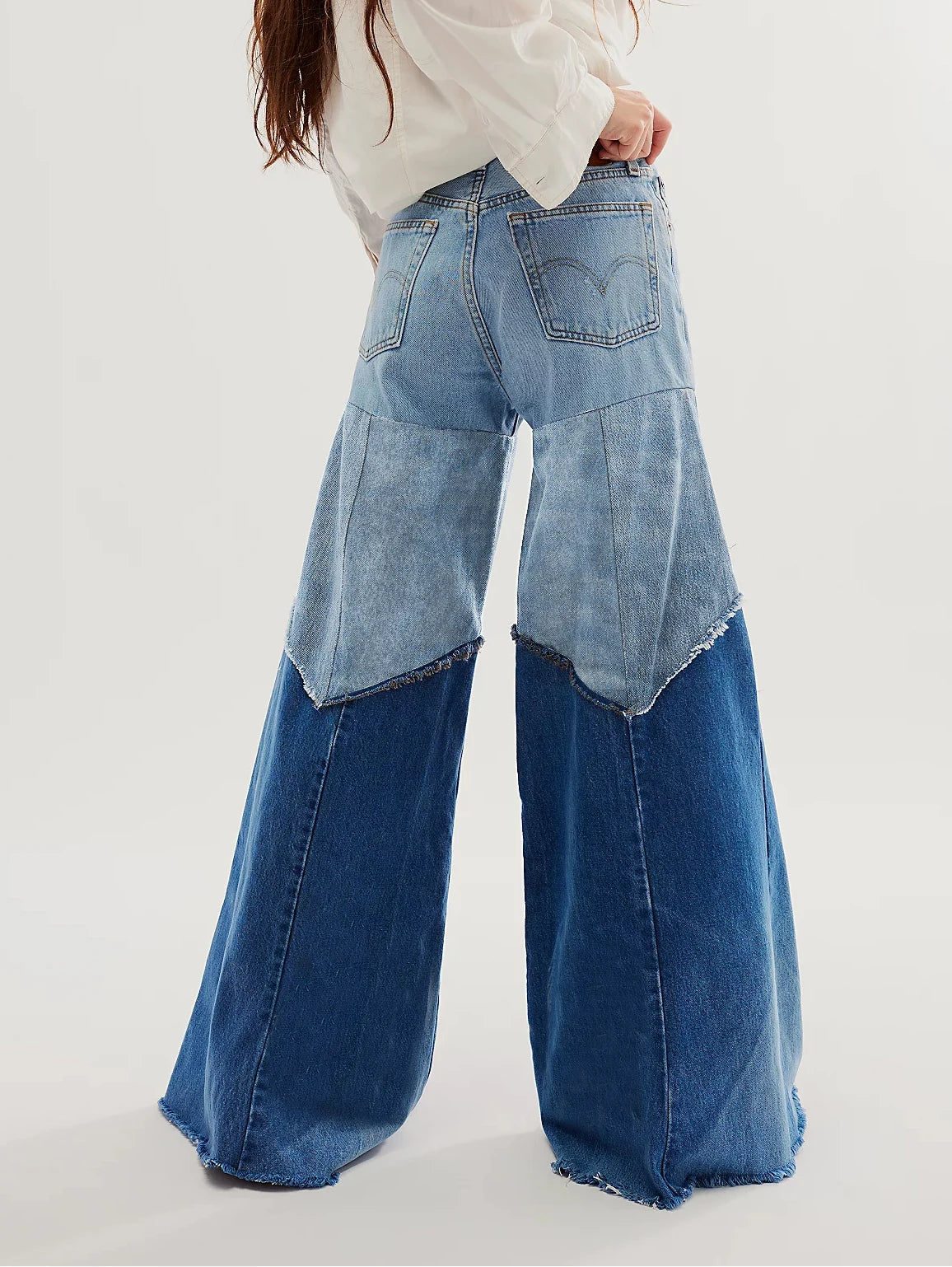 FZ Plus Size Women's Patchwork Wide Leg Streetwear Loose Vintage Denim Pants - FZwear