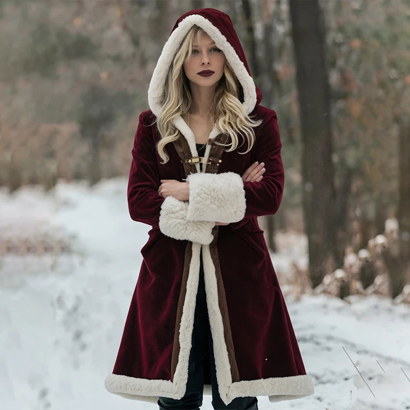 FZ Women's Velvet Trench Long Sleeve Pocket Hooded Jacket